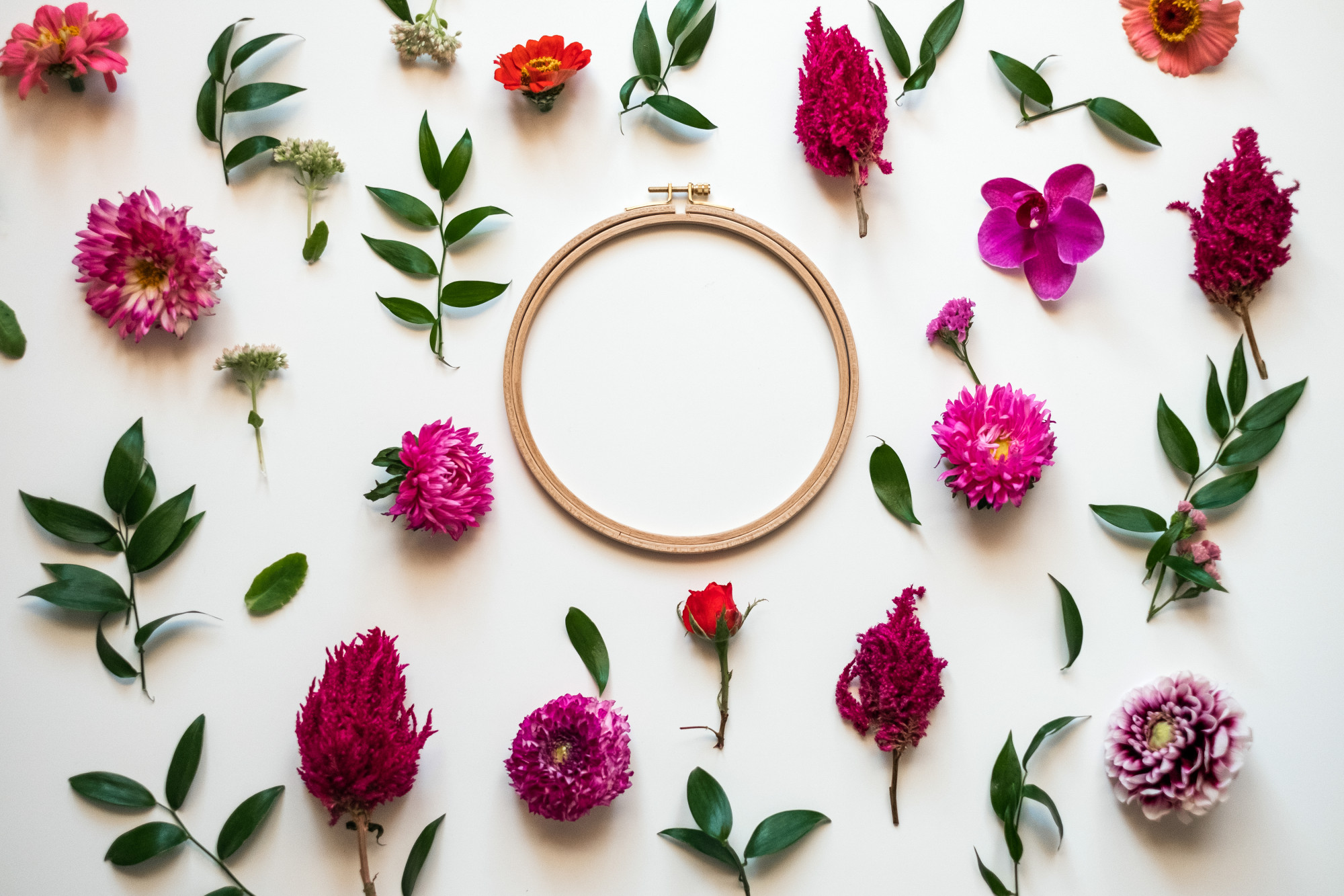 Finished embroidered hoop with wildflowers