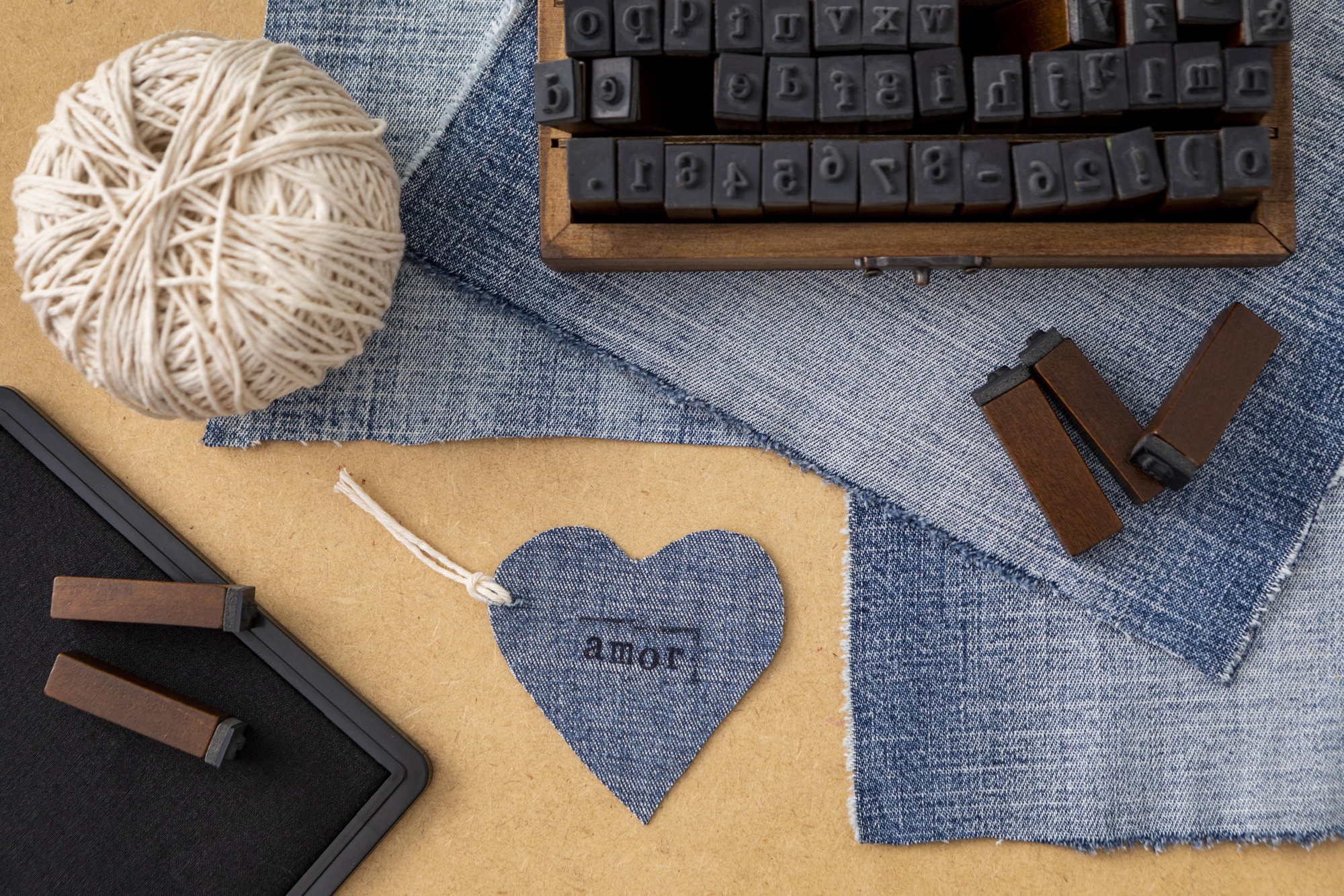 Mini embroidered patches on denim